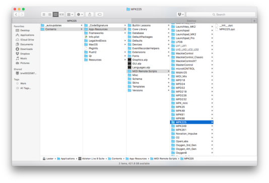 Mac Finder window open to Live's MIDI remote scripts