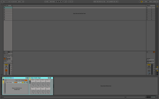 Live's session view, with an Instrument Rack highlighted