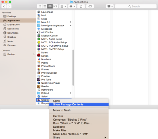 “Show Package Contents” in Finder