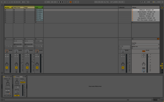 Scenes highlighted in Ableton Live’s session view.